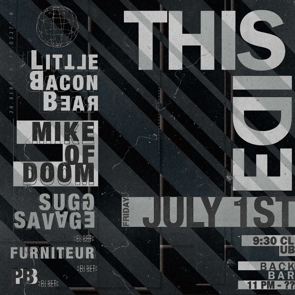 THIS/SIDE coming to 9:30 #BackBar on 7/1, with Little Bacon Bear, Mike of Doom, Sugg Savage, Furniteur and PB. You're welcome. #dmv #wave