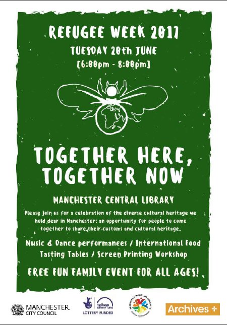 #RefugeeWeek2017 <a href="/archivesplus/">Archives+</a> <a href="/OrlykDance/">Orlyk</a> <a href="/WASTCampaigning/">WAST Manchester</a> @Vicky_Marsh <a href="/gmbmenetwork/">GM BME Network</a> <a href="/migrantechoes/">Migrant Echoes</a> <a href="/MigrantsSupport/">Migrant Support</a> <a href="/CodeYourFuture_/">CodeYourFuture_</a>