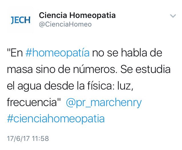 En homeopatía no se habla de masa sino de números. Se estudia el agua desde la física: luz, frecuencia