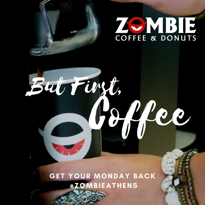 zombiecoffeeath's tweet photo. Start your Monday off right with a cup of #ZombieAthens coffee. Available now until 10pm. https://t.co/srf4KUIjOm