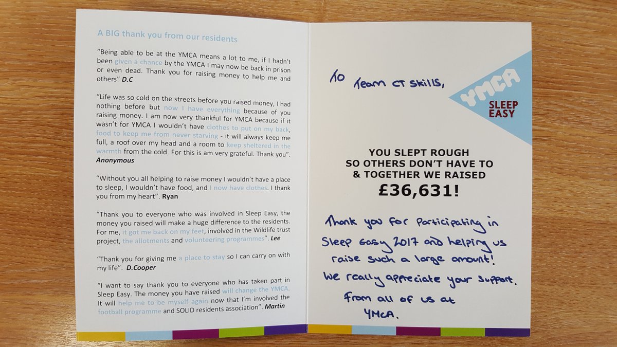 CTSkills's tweet photo. Thank you to @YMCADerbyshire for your lovely letter about our fundraising for #SleepEasy2017. 

https://t.co/SxXdKL2EAb https://t.co/Tb9jY1SJcn
