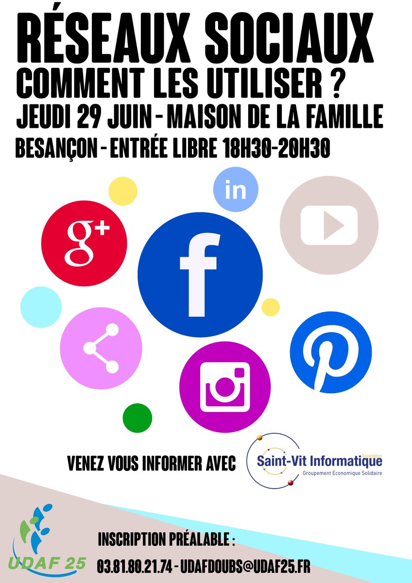 Conférence "Réseaux sociaux : comment les utiliser ?" organisée par l'UDAF le mercredi 29 juin à 18h30 (Besançon)