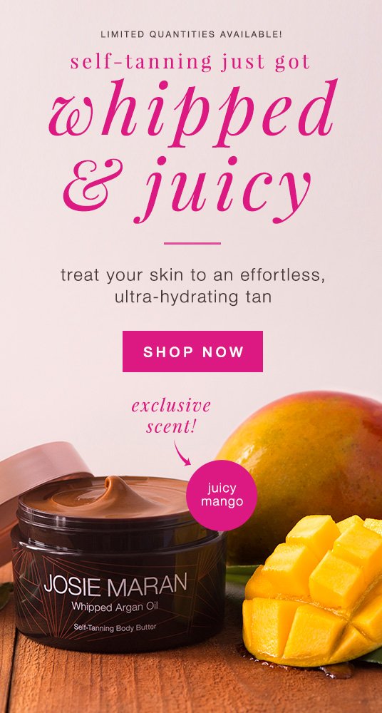 josie_maran's tweet photo. NEW Self-Tanning Body Butter. Self-tanning just got whipped & juicy. #LimitedQuantity #MangoScent #WhippedBodyButter https://t.co/nhlLQJPPef https://t.co/vtiRpq28Qv