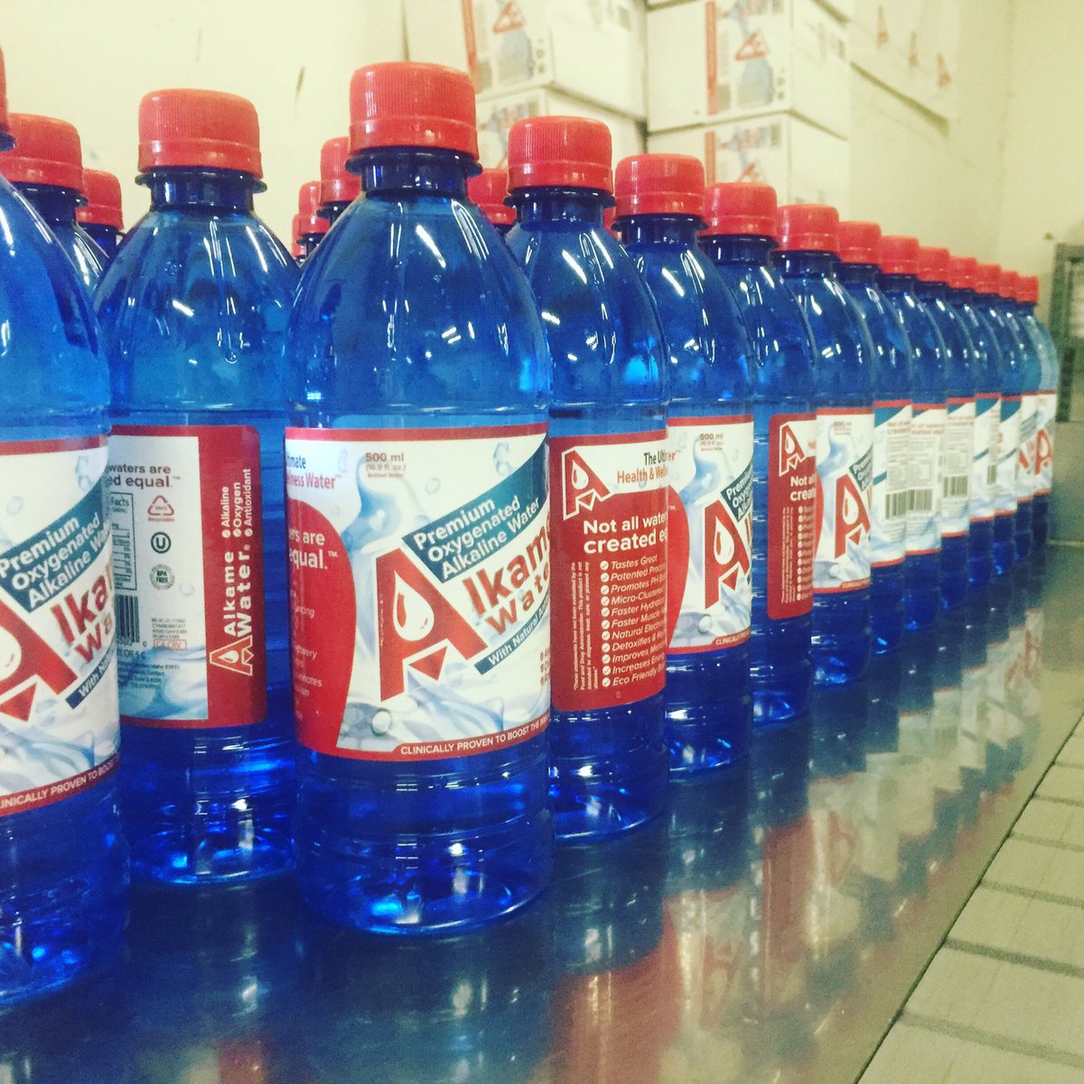 Production is cranking again <a href="/alkamewater/">Alkame Water</a>, thanks to the Bell team. Half liters filling now with 1 liters on deck!
