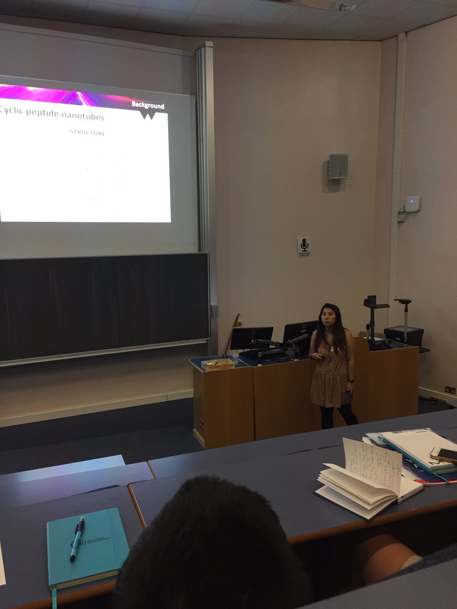 TeamPerrier's tweet photo. Next Perrier group member speaking at #YRM2017 is @JuliaYRho about the dynamic nature of cyclic peptide polymer nanotubes. @MacroYRM2017 https://t.co/tjAw2vIbW6