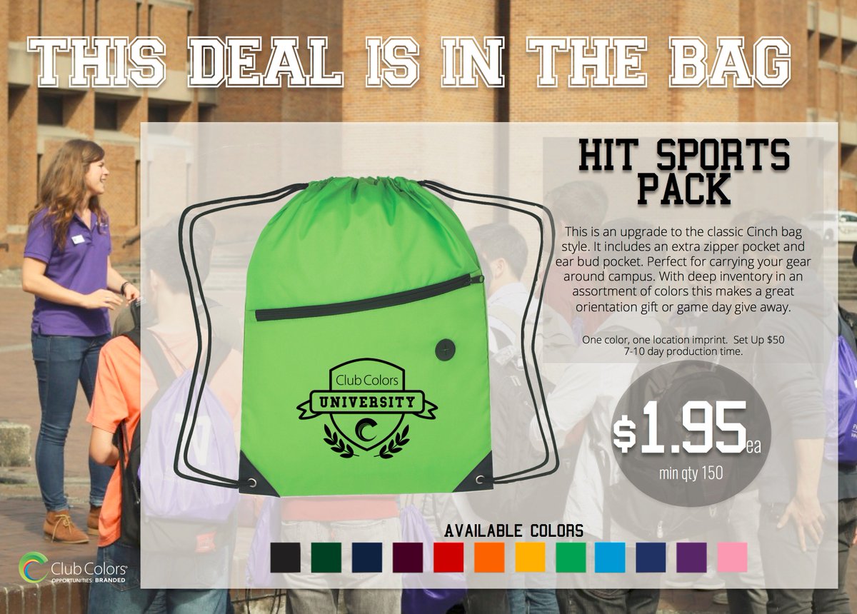 Cinch Bags are the perfect welcome gift to freshmen or giveaways at a sporting event!! Head over to goo.gl/XAiaP1 !!
