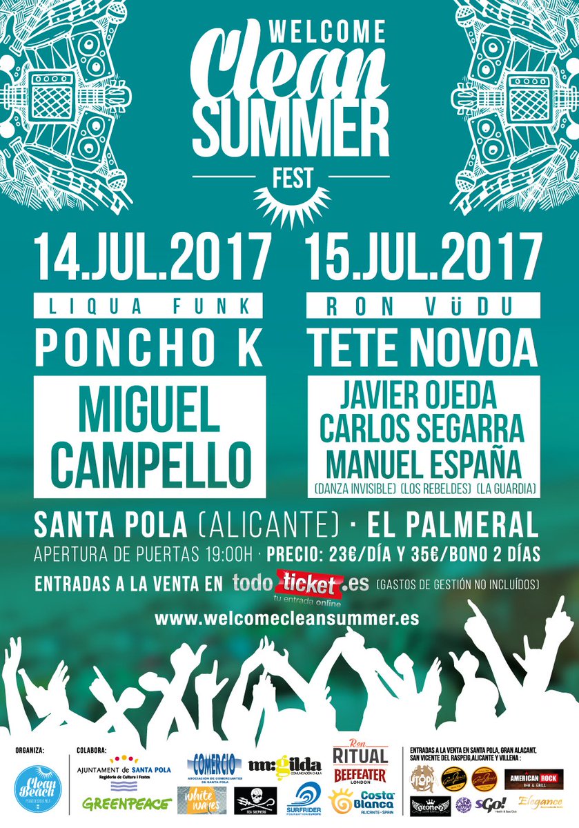 cleansummerfest's tweet photo. ¡Cartelazo que tenemos este año! :D Beneficios destinados a @Clean_Beach_SP #musicaenvivo #Porunasplayaslimpias #SantaPola  #Alicante https://t.co/IqNycO61DT