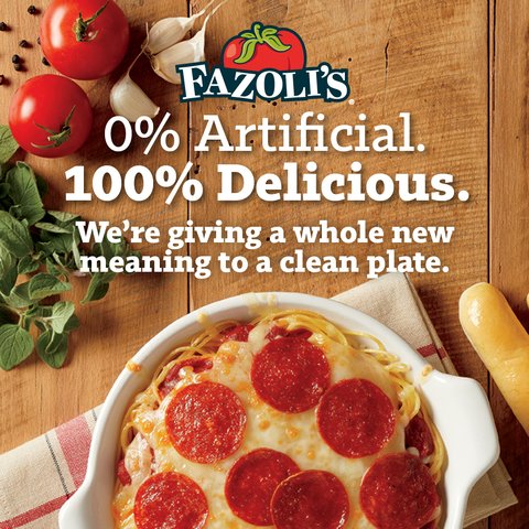 Fazolis's tweet image. As of June 19th, Fazoli’s is 100% Artificial Ingredient FREE. Learn more at fazolis.com/NaturallyItali…