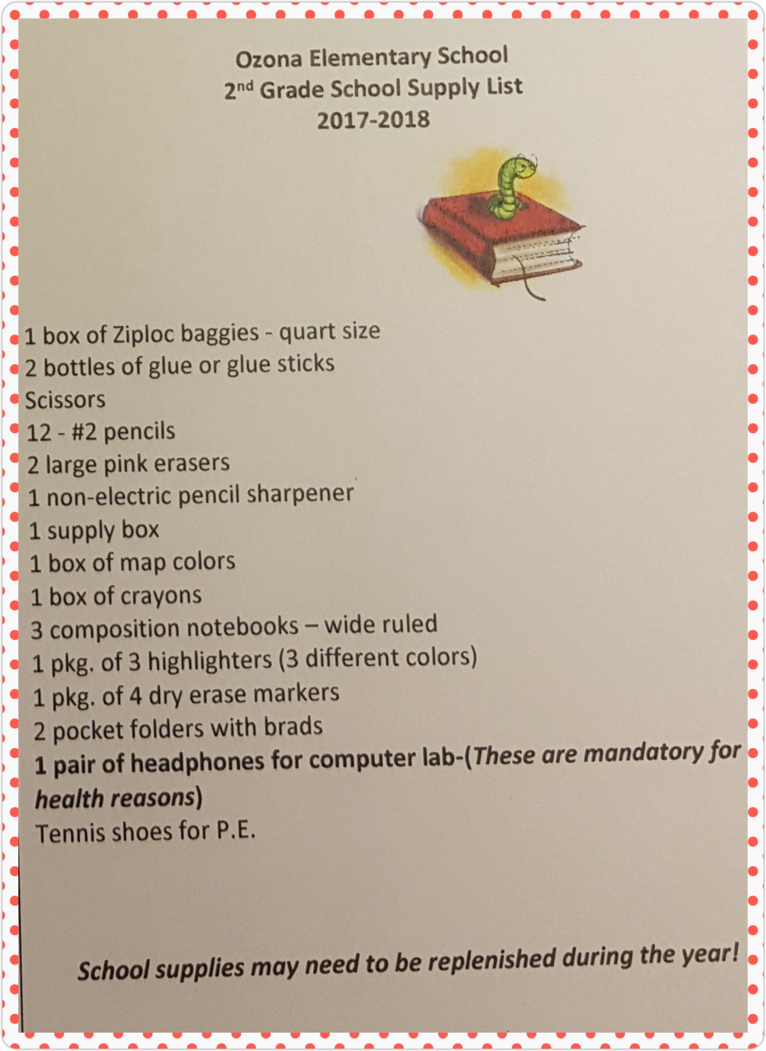 Ozona Elementary on Twitter "201718 school supply list…