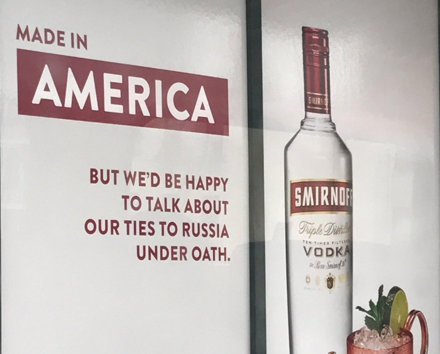 awful_ads's tweet photo. Smirnoff pokes fun at Donald Trump with “Ties to Russia’ ad https://t.co/mNC3gb0pxZ https://t.co/NYvDgF7GxI