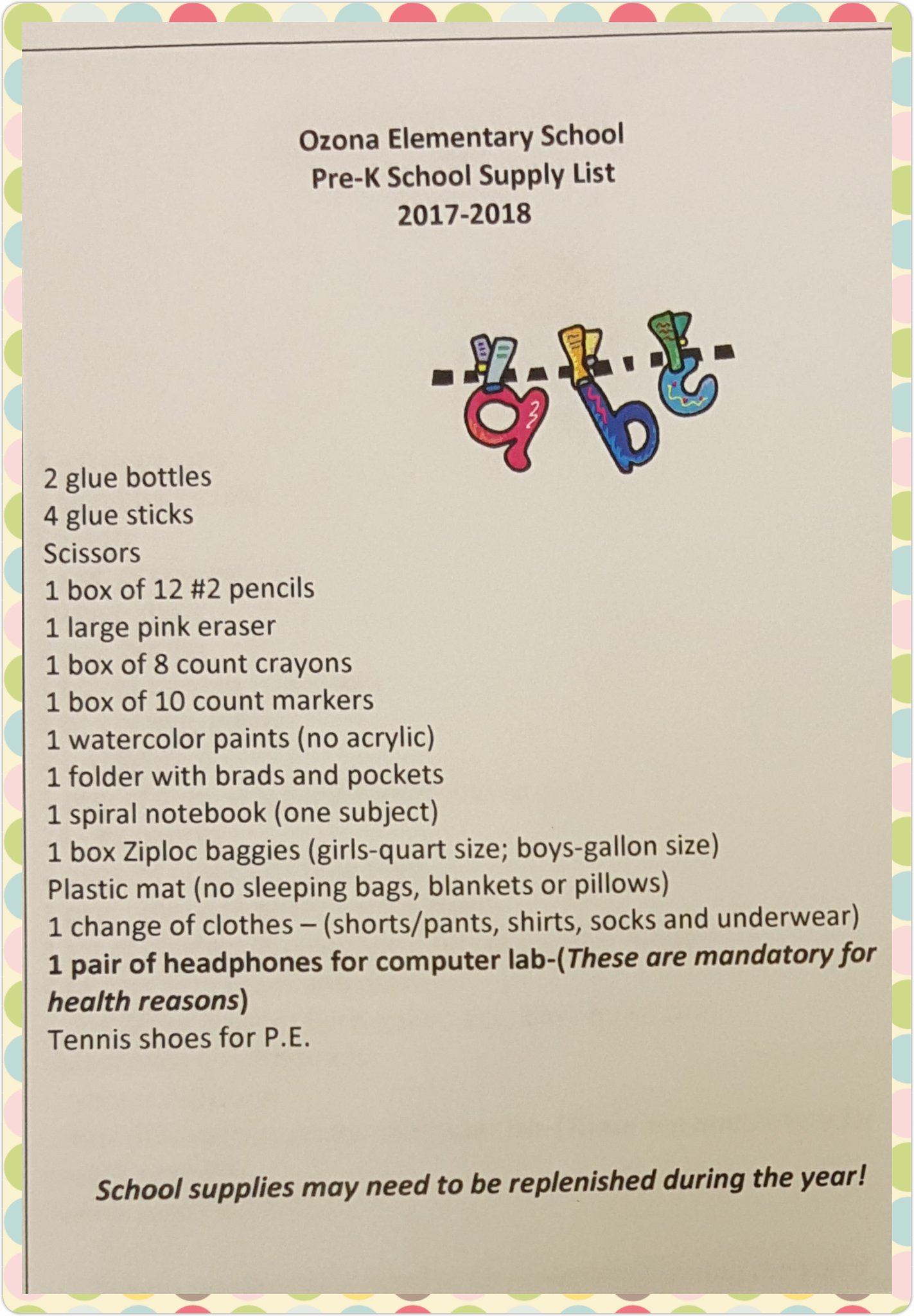 Ozona Elementary on Twitter "201718 school supply list…