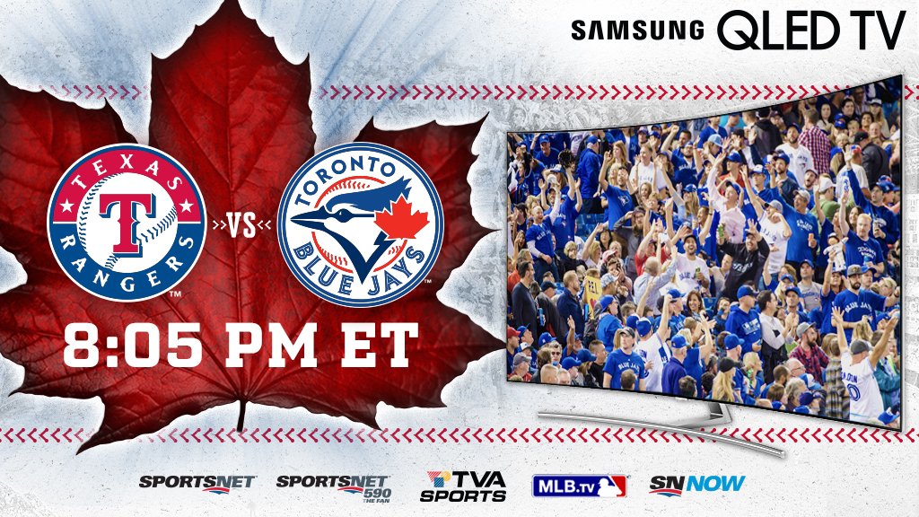 BlueJays's tweet photo. We know you'll be watching this one! #TuneIn tonight as we open our 4-game set vs. the Rangers.

📺 @Sportsnet, @TVASports, @MLBTV
📻 @FAN590 https://t.co/HAQKM70xRr