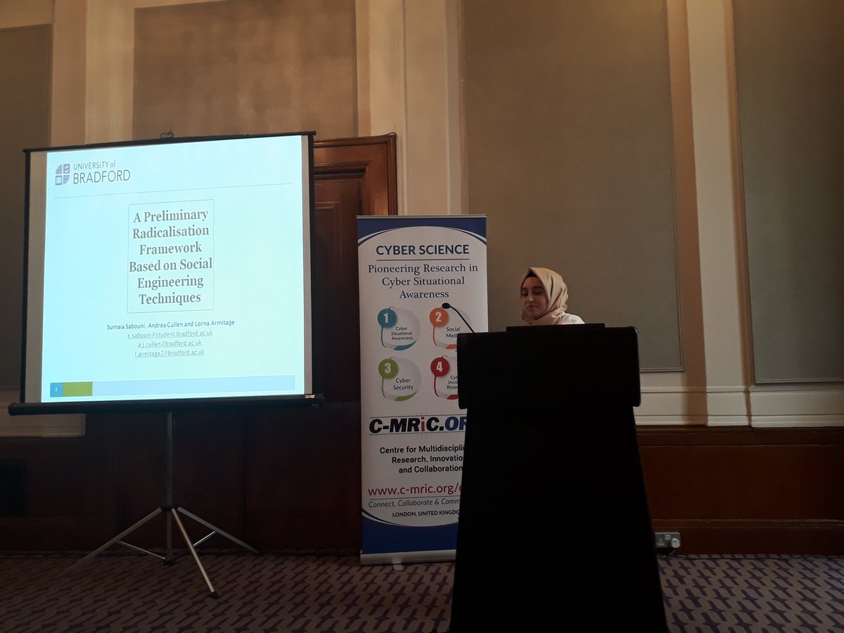 So proud of Sumaia - a credit to herself and the <a href="/UniofBradford/">University of Bradford</a> and <a href="/BradfordEECS/">Bradford EECS</a> #CyberScience2017 <a href="/cmricorg/">c-mric.org</a> @lorns23