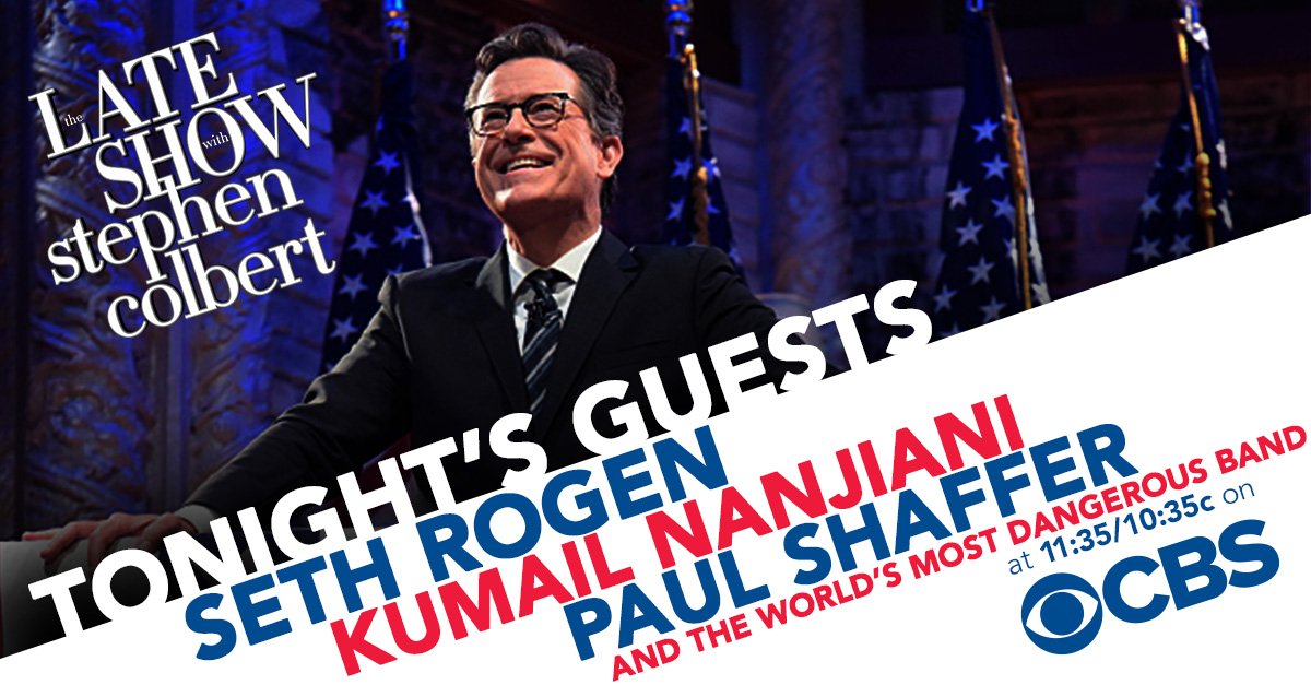 colbertlateshow's tweet photo. π₯π₯TONIGHT: #LSSC welcomes @Sethrogen of @PreacherAMC, @kumailn of @TheBigSickMovie, and a chat w @paulshaffer before he performs w #WMDB!π₯π₯ https://t.co/GzqApgDIwh