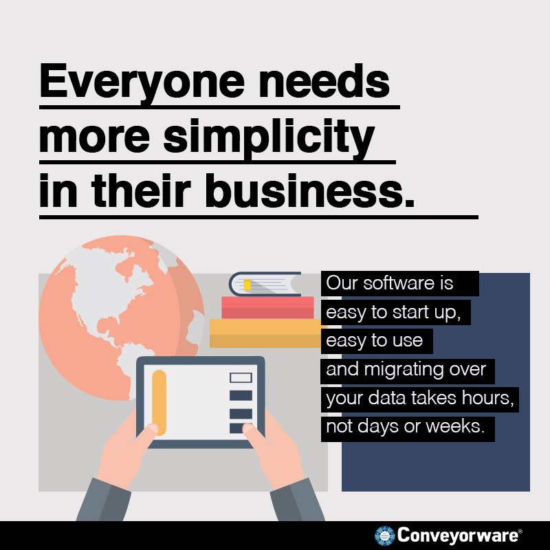 Conveyorware's tweet photo. Looking for simplicity when managing your business? Our software helps get you there, #CompareConveyorware. https://t.co/eEJUKwVugI https://t.co/FZaCNeDcV1