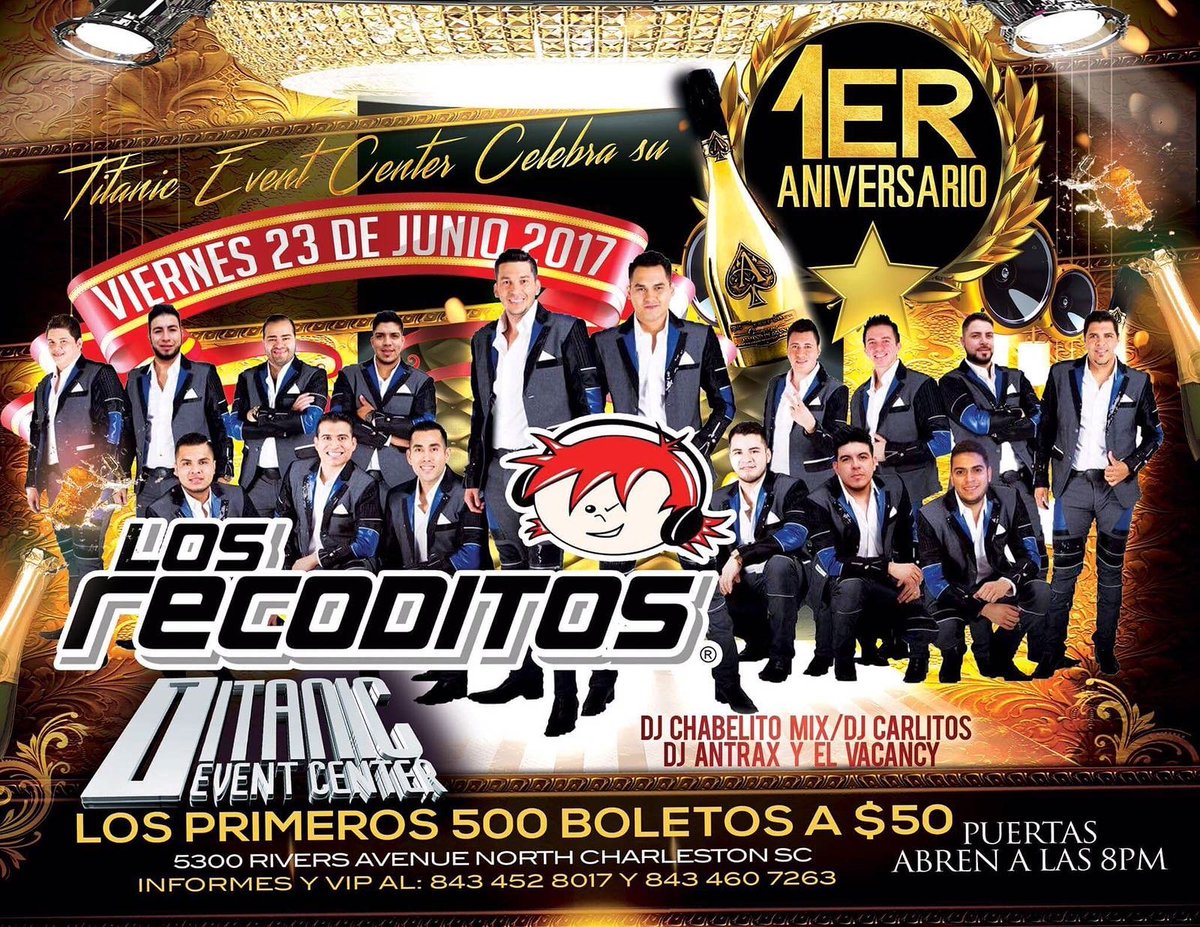 BANDARECODITOSS's tweet photo. Este Viernes nos vemos en el TITANIC EVENT CENTER de North Charleston,SC https://t.co/pTmzCoSECE