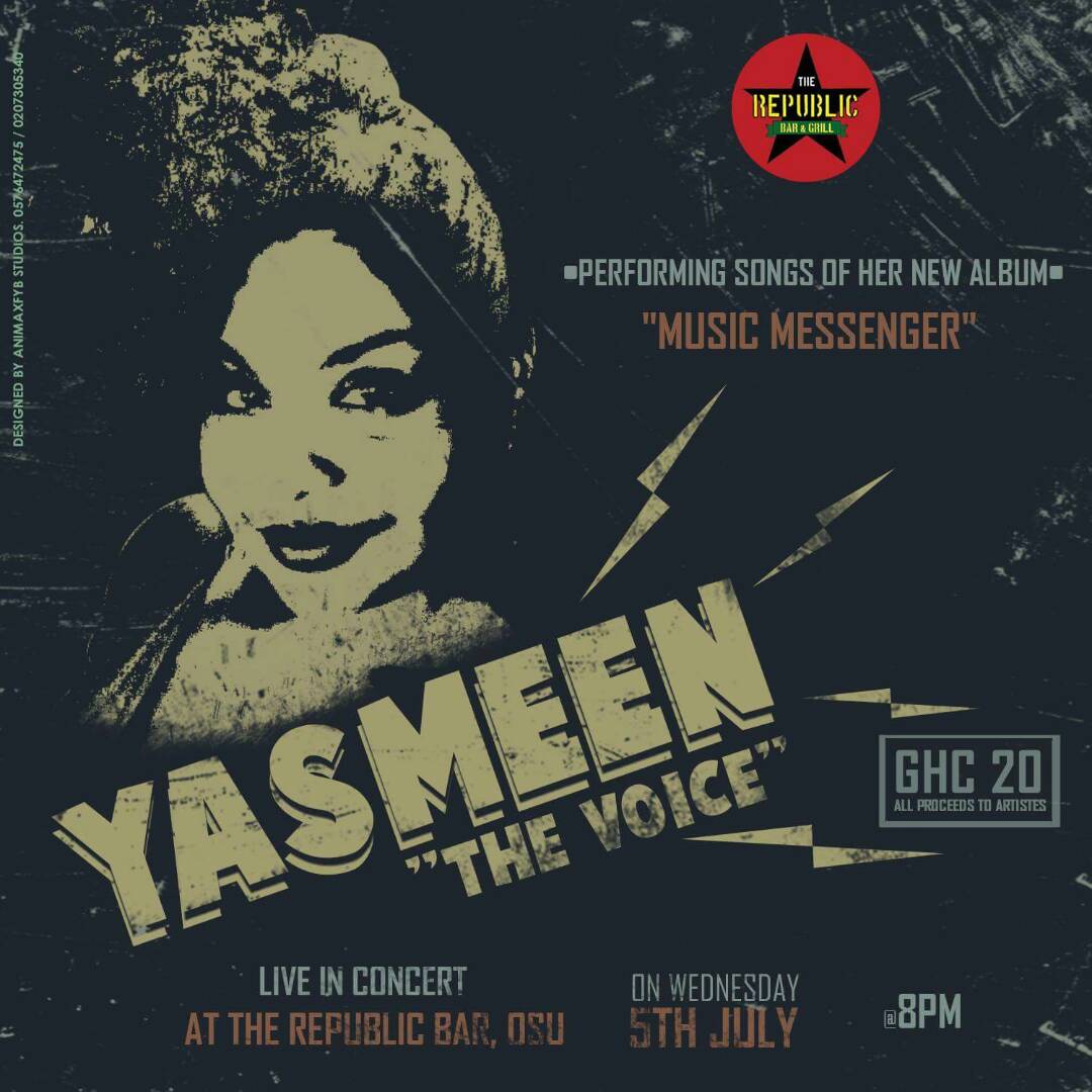YasmeenTheVoice's tweet photo. Catch me performing live on Wednesday 5th July at the Republic Bar and Grill in Osu #Accra https://t.co/PtkZ9wmZXo