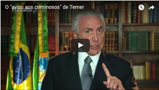 O "aviso aos criminosos" de Temer. Ele diz que cortou privilégios (de Joesley, claro) > ow.ly/J7IK30cIyn0