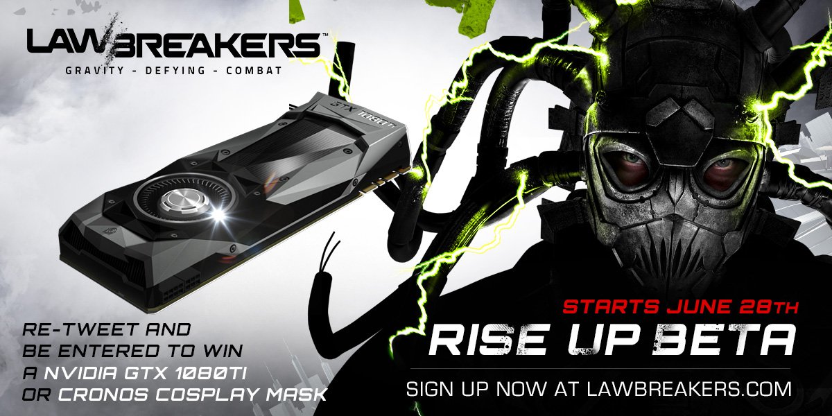 lawbreakers's tweet photo. RT &amp; FOLLOW for a chance to win @NVIDIAGeForce 1080ti or Cronos mask. Beta: https://t.co/XlePE5VD8e Rules: https://t.co/Xy4cAoiRb9 https://t.co/IfTaoLb4jJ