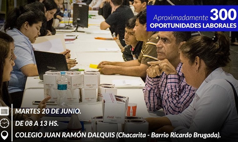 #FeriaEmpleo
#Chacarita
300 oportunidades laborales en el col.Juan R. Dalquis, desde las 8:00hs
Requisito: cédula de identidad
<a href="/DGE_Py_/">Paraguay Puede Más</a>