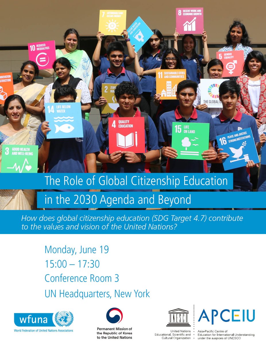 WFUNA's tweet image. Starting now - The Role of Global Citizenship Education in the 2030 Agenda and Beyond 
Watch at webtv.un.org 
#GCED2030