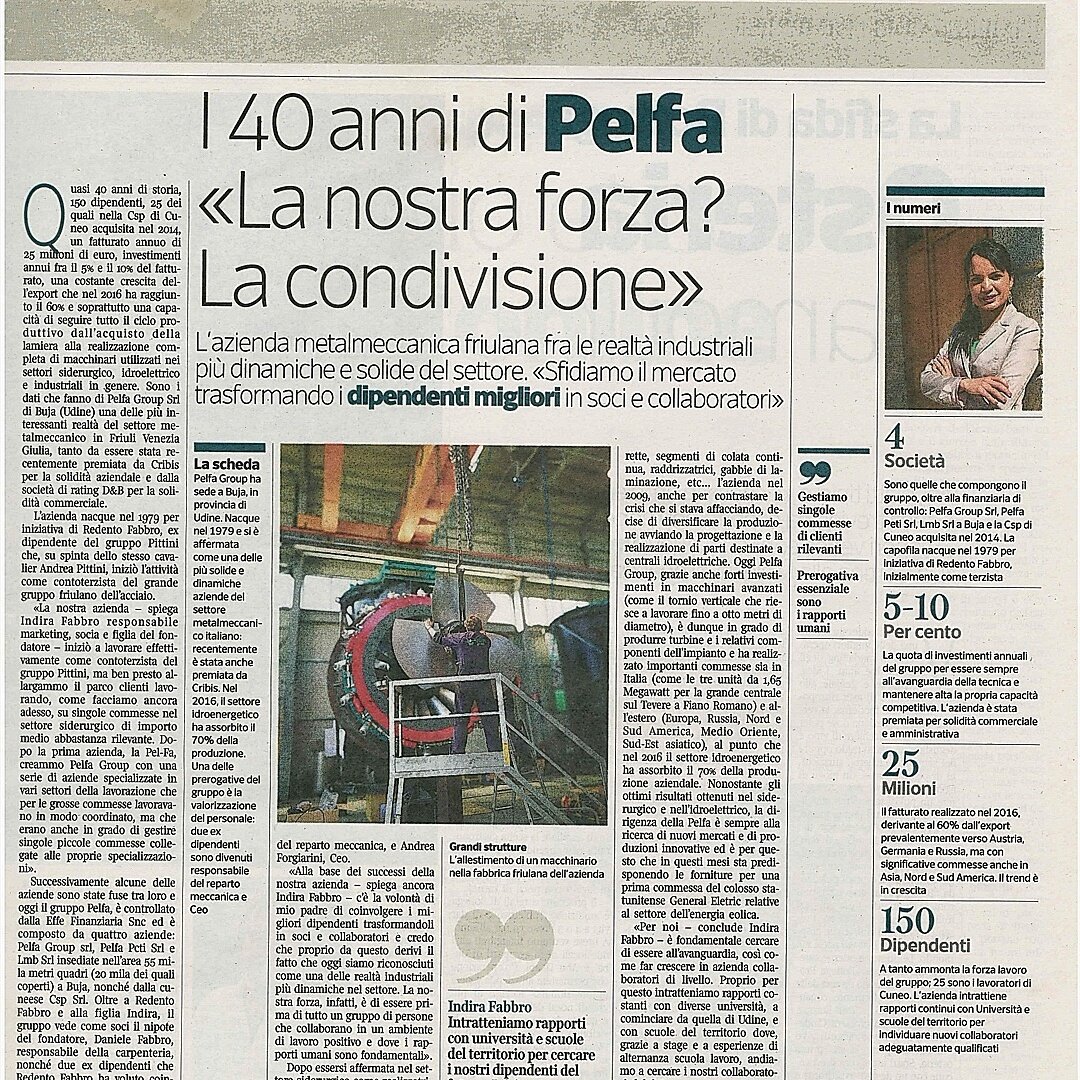 fabbroindira's tweet photo. Oggi nel " Il Corriere della sera", su "Corriere imprese" pag. 9...#pelfagroup #aziende #siderurgia #idroelettrico #fvg #buja https://t.co/wD6y0gLHVX