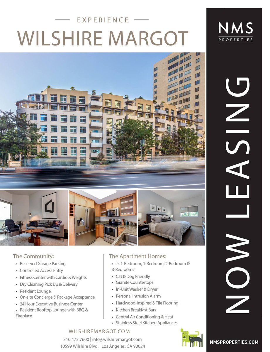 WilshireMargot's tweet photo. Our #LosAngeles #apartments are upscale &amp; #pet friendly! Call 310.475.7600 &amp; ask about the MOVE IN SPECIAL! #ucla #beverlyhills https://t.co/5EoLvuaCCe