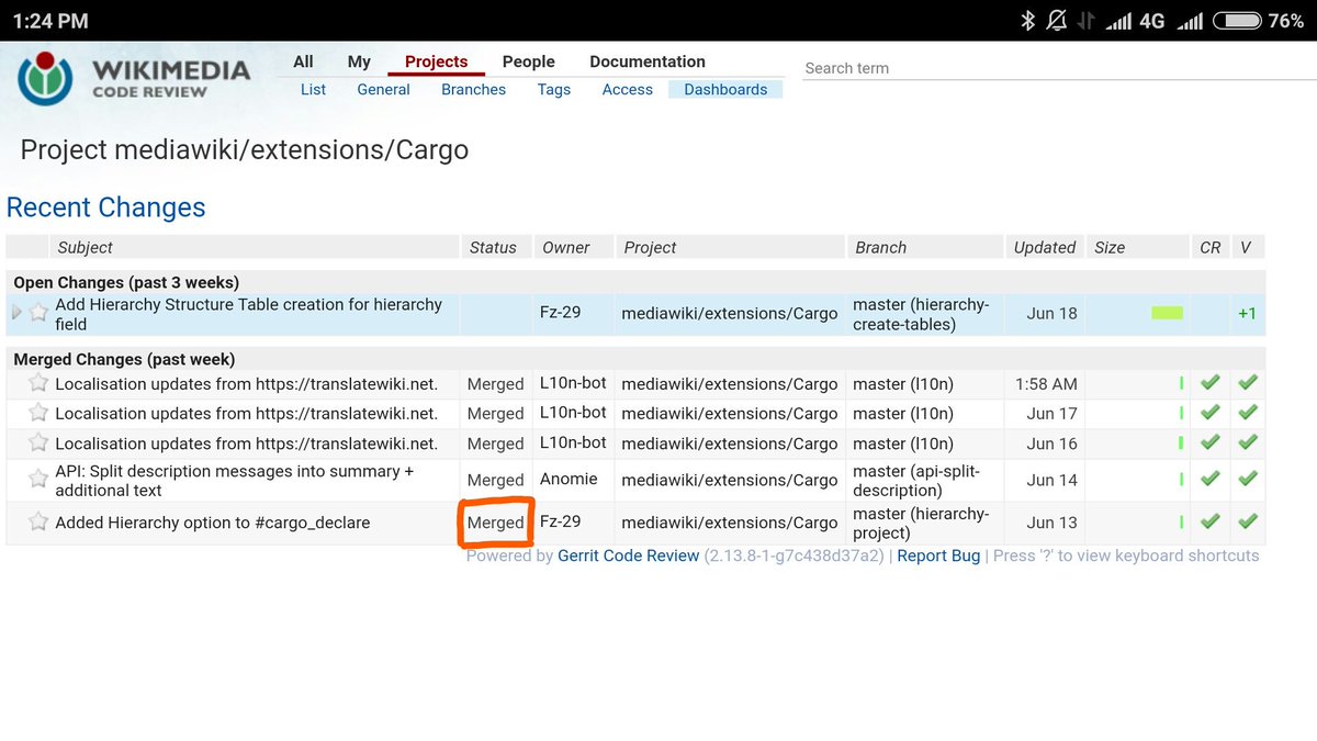 __fz29__'s tweet photo. My first merged code in the GSOC Cargo Extension project! :)
#GSoC #Wikimedia https://t.co/pv8aCMn4CL