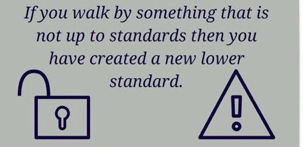 The standard you walk past 

Is the standard you accept

The standard you walk past 

Is the standard you promote