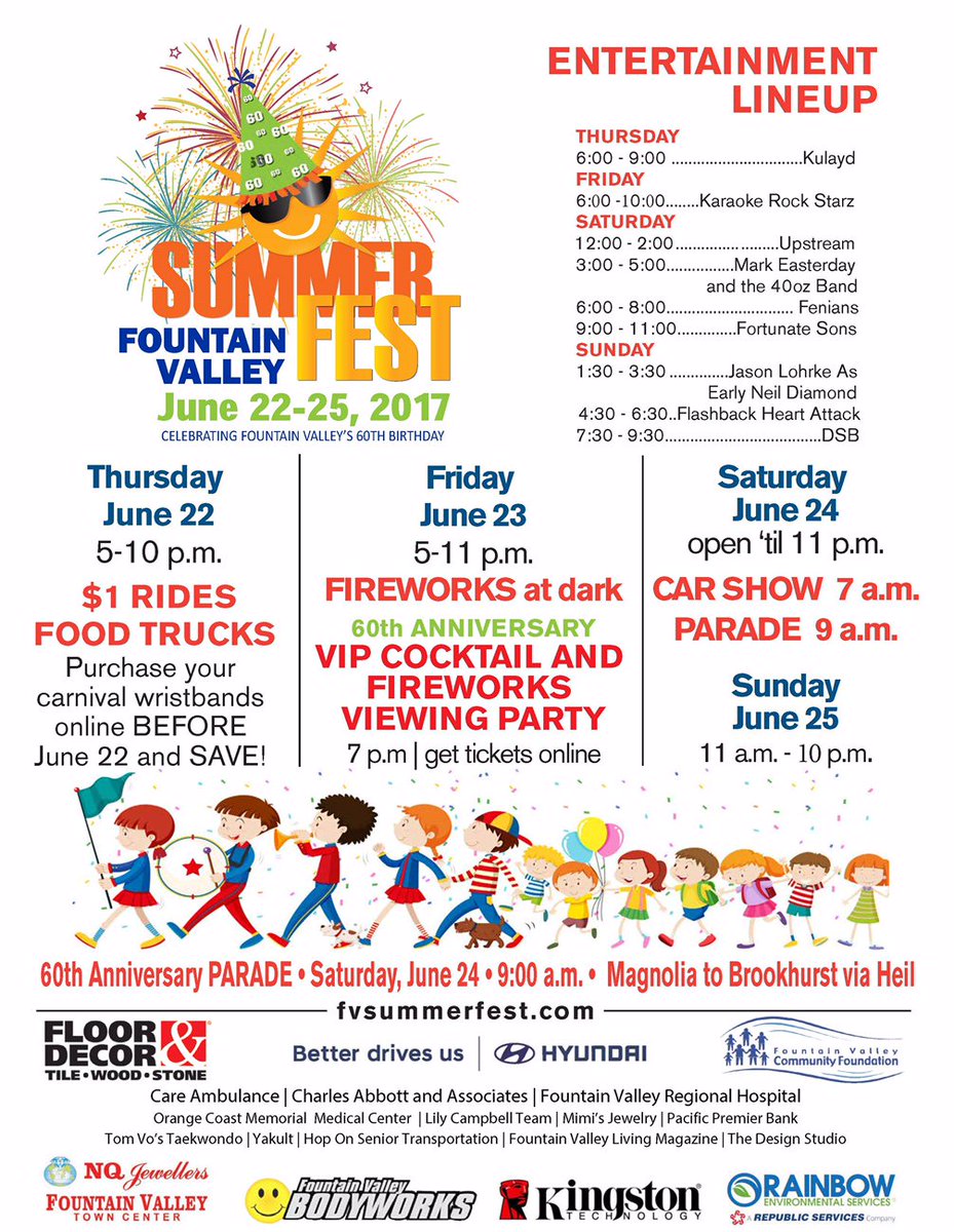 FortunateSonCCR's tweet photo. Coming up this Sat. June 24th. Fortunate Son headlines Summerfest 2017 in Fountain Valley. 9:00 - 11:00 PM show
#fvsummerfest https://t.co/afrWyRubwt