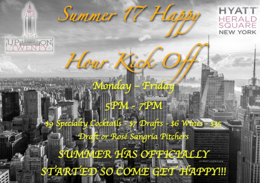 HyattHS's tweet photo. Come join us for our new #HappyHour specialty cocktails, as well as our new Lite Bites Menu from 5PM - 7PM #AllSummer17 #Upon20 #Views https://t.co/KkvT38cIMf