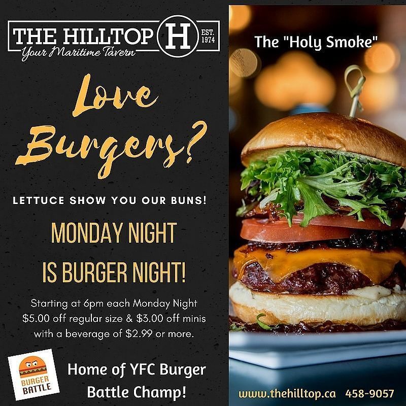 the_hilltop's tweet photo. Burger night starts in 15 minutes! Come try one. #beefmania #burgerlove #martimetavern #eatlocal #meatatarian https://t.co/XLSAJI7lpI https://t.co/9M8j7iYaLD