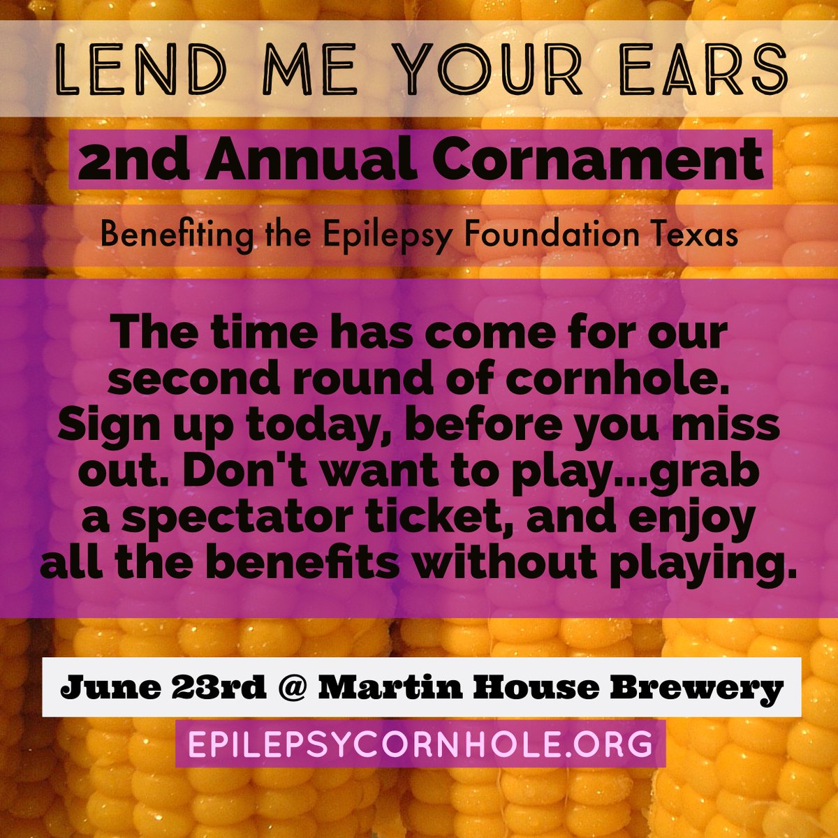 EFTX's tweet photo. Be a Spectator. All the benefits, cold beer & food, but w/out the playing! https://t.co/AaZAMOhmdH #eftx #cornament https://t.co/58JU8nmYh8