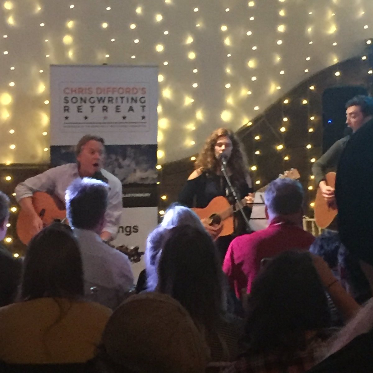 MikeReadUK's tweet photo. Great songwriting week @Pennard_House with @WhisperingBob & #ChrisDifford. Here #ChrisNeal #LouiseGoffin & #ZakHobbs perform a new song. https://t.co/Df0OubxM4j