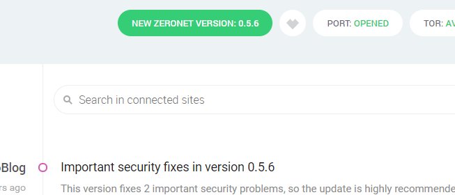 New version 0.5.6: Protection against DNS rebinding attack and fixes source code updates over Tor. More info @ ZeroBlog. Thx for reporting!