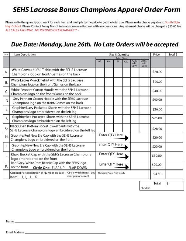 SEHSLacrosse's tweet photo. 🔥CHAMPIONSHIP BONUS APPAREL 🔥Orders can be placed through our website link above, email or fax. Deadline is June 26 #StateSWAG https://t.co/YSjmJBL4Ta