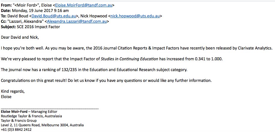 SCEJournal's tweet photo. Great news for @SCEJournal. Our 2016 impact factor is 1.000, and we have a ranking of 132/235 in our subject category (ed. &amp; ed. research) https://t.co/hHyuXdLDtS