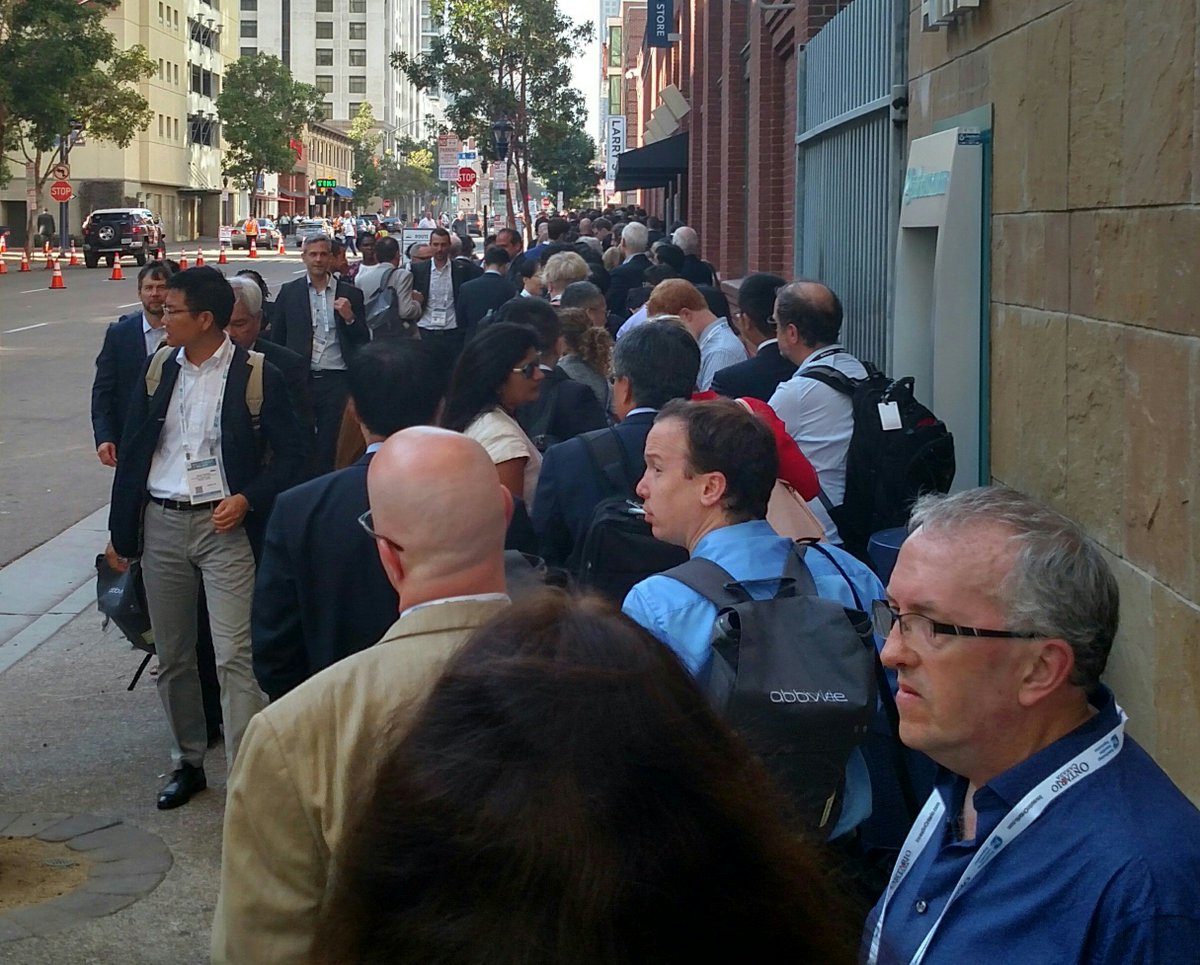 Reception added: sch.mp/aOwfy - RT <a href="/sandiegoscience/">Bradley J. Fikes 🦔</a> Lining up for the #BIO2017 reception at Petco Park.