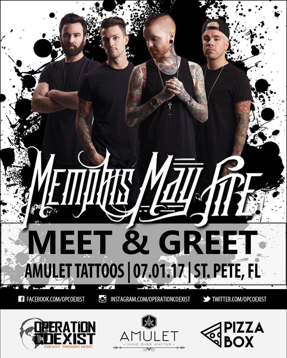OpCoexist's tweet photo. Excited to work with @MemphisMayFire this year after #WarpedTour in St. Pete! Tickets available through EventBrite! 🖤 #dtsp #memphismayfire https://t.co/eSLTaMKkwZ