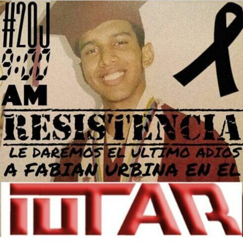MariMagallanesC's tweet photo. #20Jun #AraguaDeLuto acompañemos a nuestros estudiantes del #IUTAR para despedir a Fabián como el valiente e impetuoso joven que fue QDEP https://t.co/FODeeAqrNJ