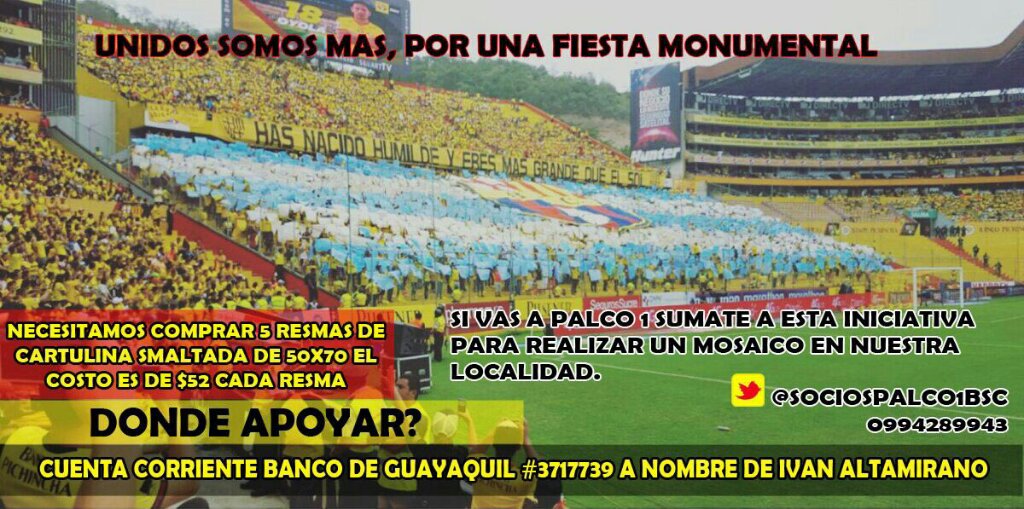BSCMonumental_'s tweet photo. Hagamos Barcelonismo!
Mosaico GenNorte, TribOeste y PalOeste.
C.C. #3717739 IVAN ALTAMIRANO. O comunícate con Socios Palco 1: 0994289943. https://t.co/Nms9YFoQoT