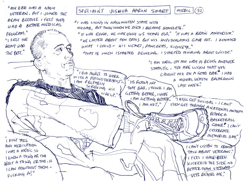 newsillustrator's tweet image. Drawing stories of homeless veterans. @urbansketchers @SaHreports @editorreportage @DeptVetAffairs @veteransunited @VeteransENG_CA
