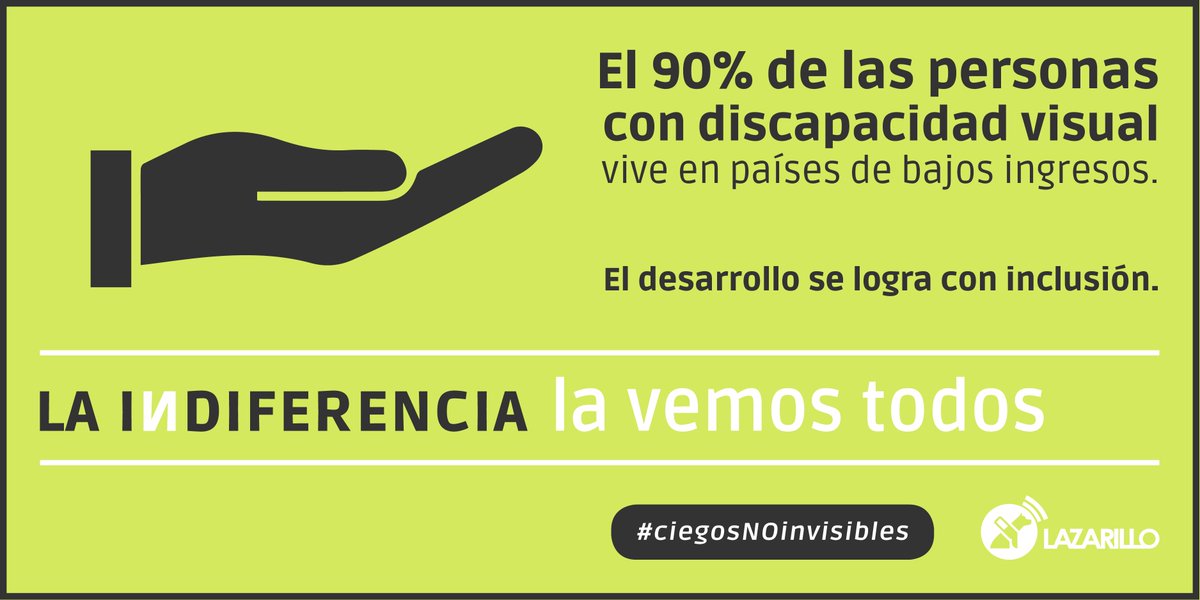 LazarilloApp's tweet photo. El 90% de las personas con discapacidad visual vive en países de bajos ingresos. Desarrollo es inclusión. #ciegosNOinvisibles Fuente: @WHO https://t.co/CYazYEyhQO