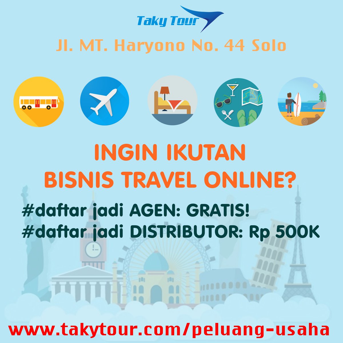 Tambah uang jajan cuma modal hape? Bisa! Daftar sebagai AGEN = GRATIS hanya di takytour.com/peluang-usaha