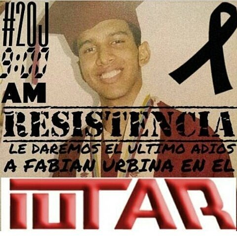 arnoldobenitezc's tweet photo. #AraguaDeLuto #20Junio Como el héroe que fuiste así te despedirán tus compañeros de lucha por el futuro de este país Fabián #IUTAR  9:00am https://t.co/ZrXYqBkXKg