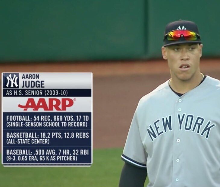 Aaron Judge once again proves you can be multi-sport in high school. Then specialize after. 🏉🏀⚾️