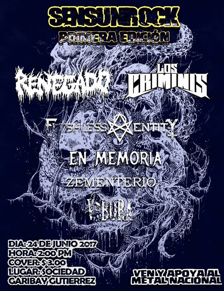 NACIONMETAL's tweet photo. 24 de Junio - SENSUNROCK 2017 - 14 Horas - #Renegado @Criminis02 #FleshlessEntity #Vibora - EnMemoria #Zementerio - Cover $3.00 https://t.co/ROIMSTO1x7