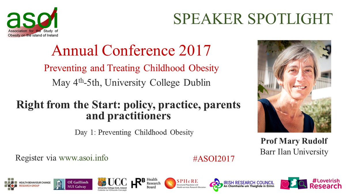 ASOIreland's tweet photo. ICYMI: Recording of Prof Mary Rudolf's #ASOI2017 talk now available via https://t.co/E9Pdt7gnIc #ChildhoodObesity #EarlyYears @HENRYhealthy https://t.co/HAa856R4qr