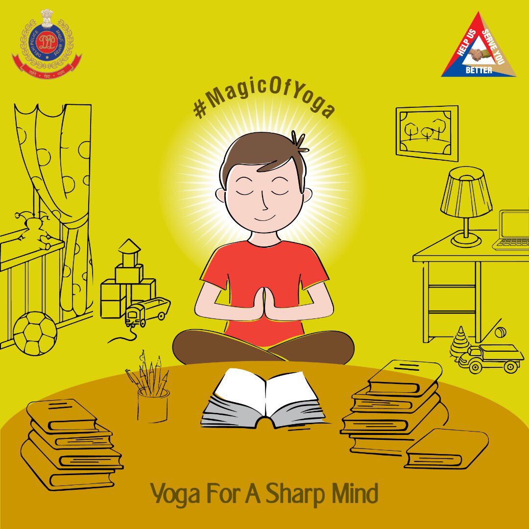 DelhiPolice's tweet photo. 'Yoga is 99% practice and 1% theory.' Practice everyday to experience the #MagicOfYoga. #InternationalYogaDay https://t.co/WXAXQEppU6