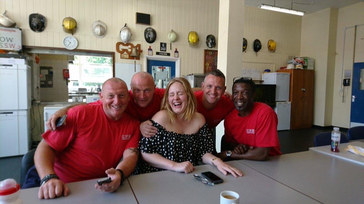 Adele enjoyed a cup of tea with Chelsea firefighters yesterday and thanked them for their work. We are so humbled by everyone's support